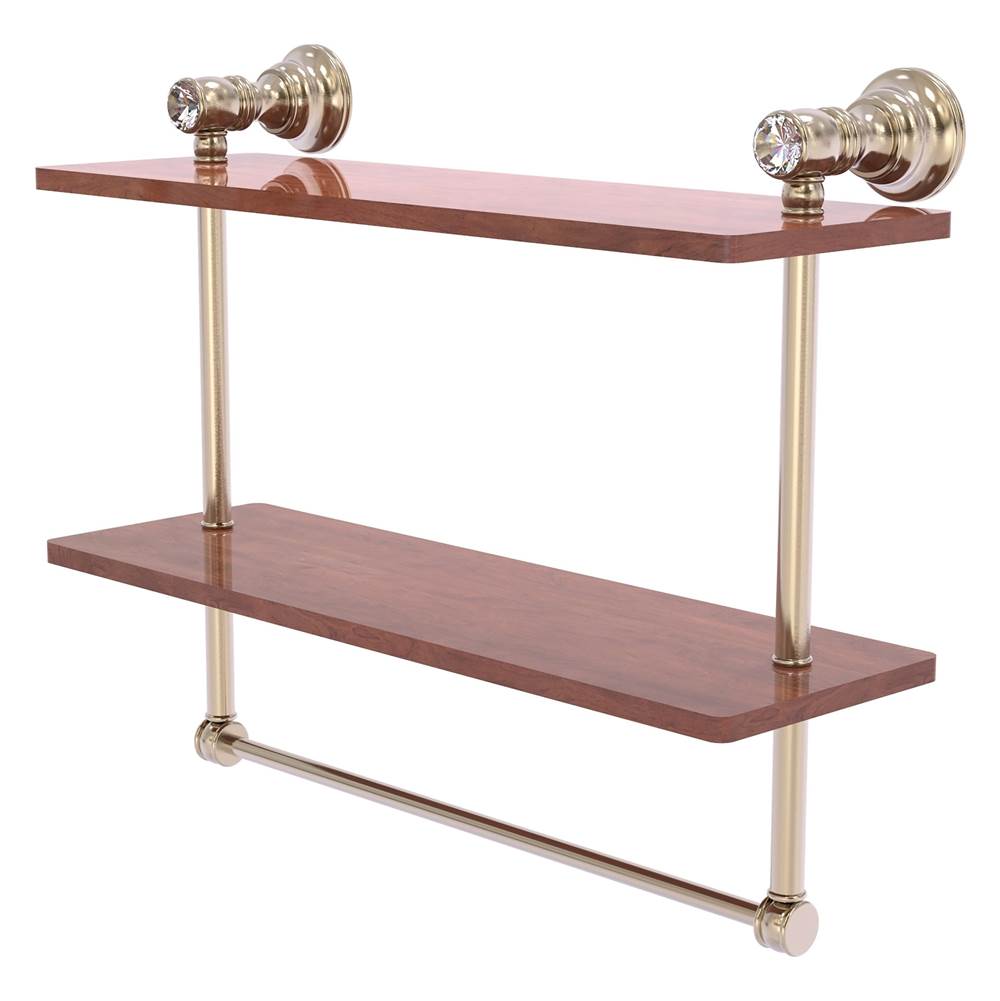 Allied Brass Carolina Crystal Collection 16 Inch Double Wood Shelf with Towel Bar - Antique Pewter