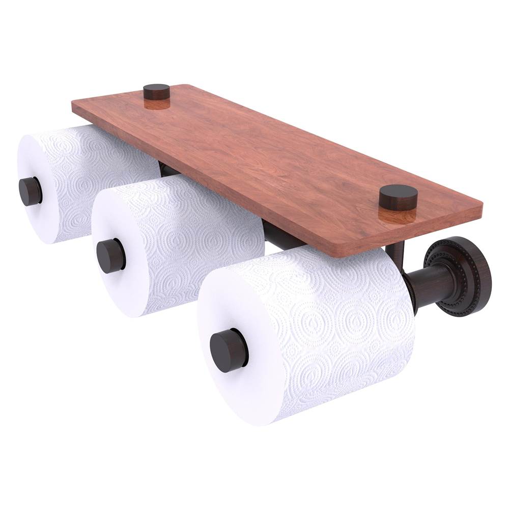 Allied Brass Dottingham Collection Horizontal Reserve 3 Roll Toilet Paper Holder with Wood Shelf - Venetian Bronze