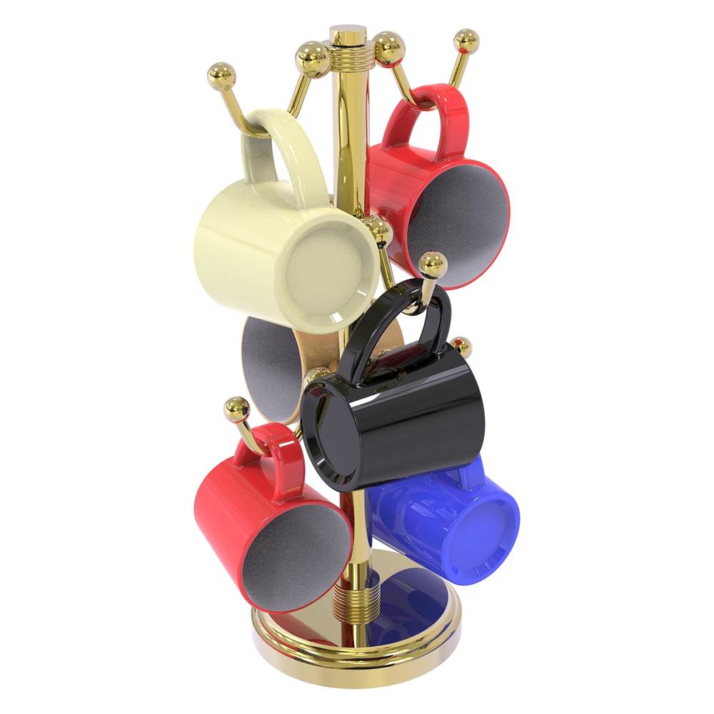 Allied Brass Countertop 6 Coffee Mug Holder with Grooved Detail - Unlacquered Brass