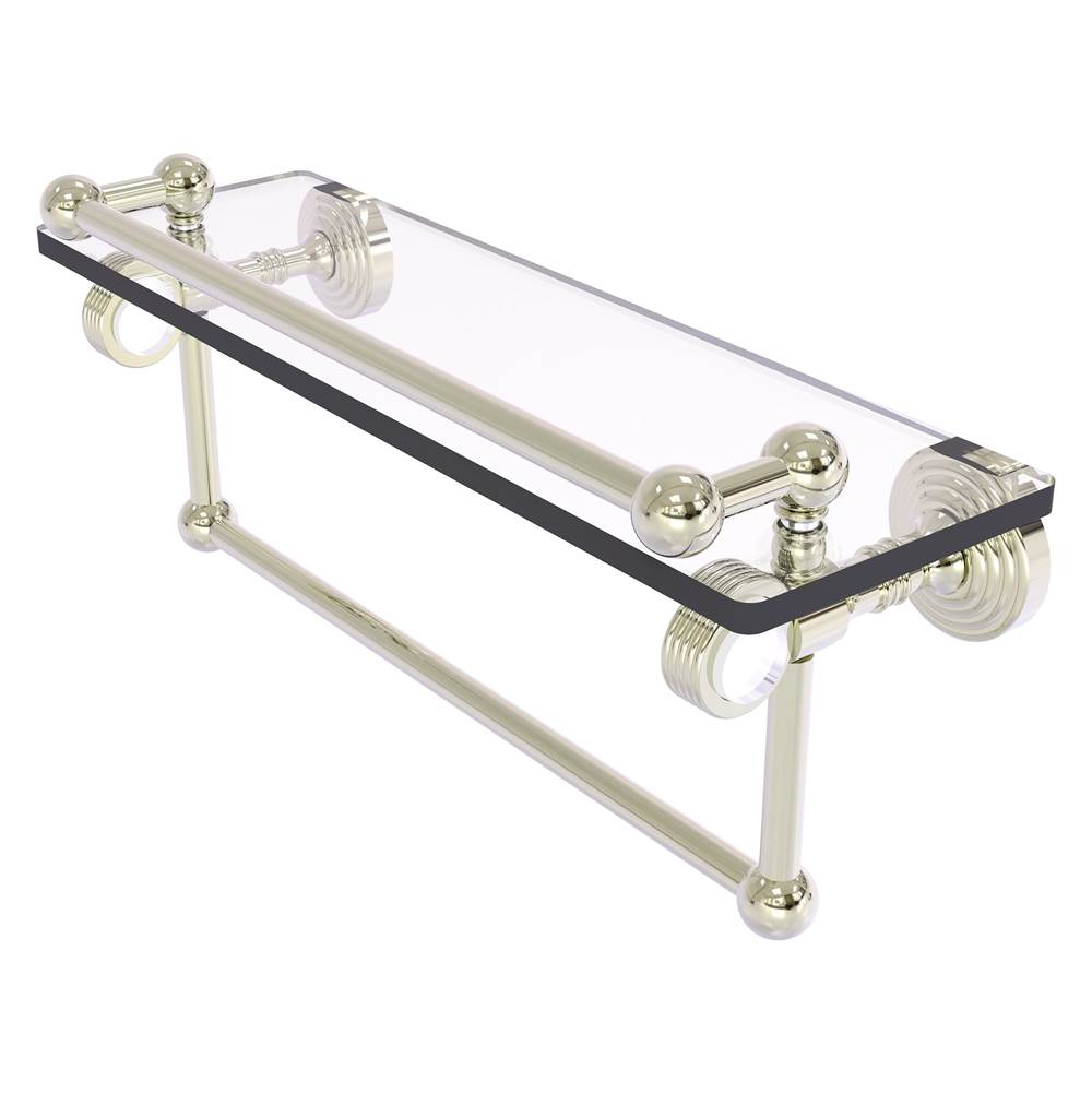 Allied Brass Pacific Grove Collection 16 Inch Gallery Glass Shelf with Towel Bar and Grooved Accents - Polished Nickel