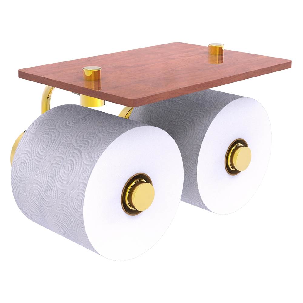 Allied Brass Waverly Place Collection 2 Roll Toilet Paper Holder with Wood Shelf - Polished Brass