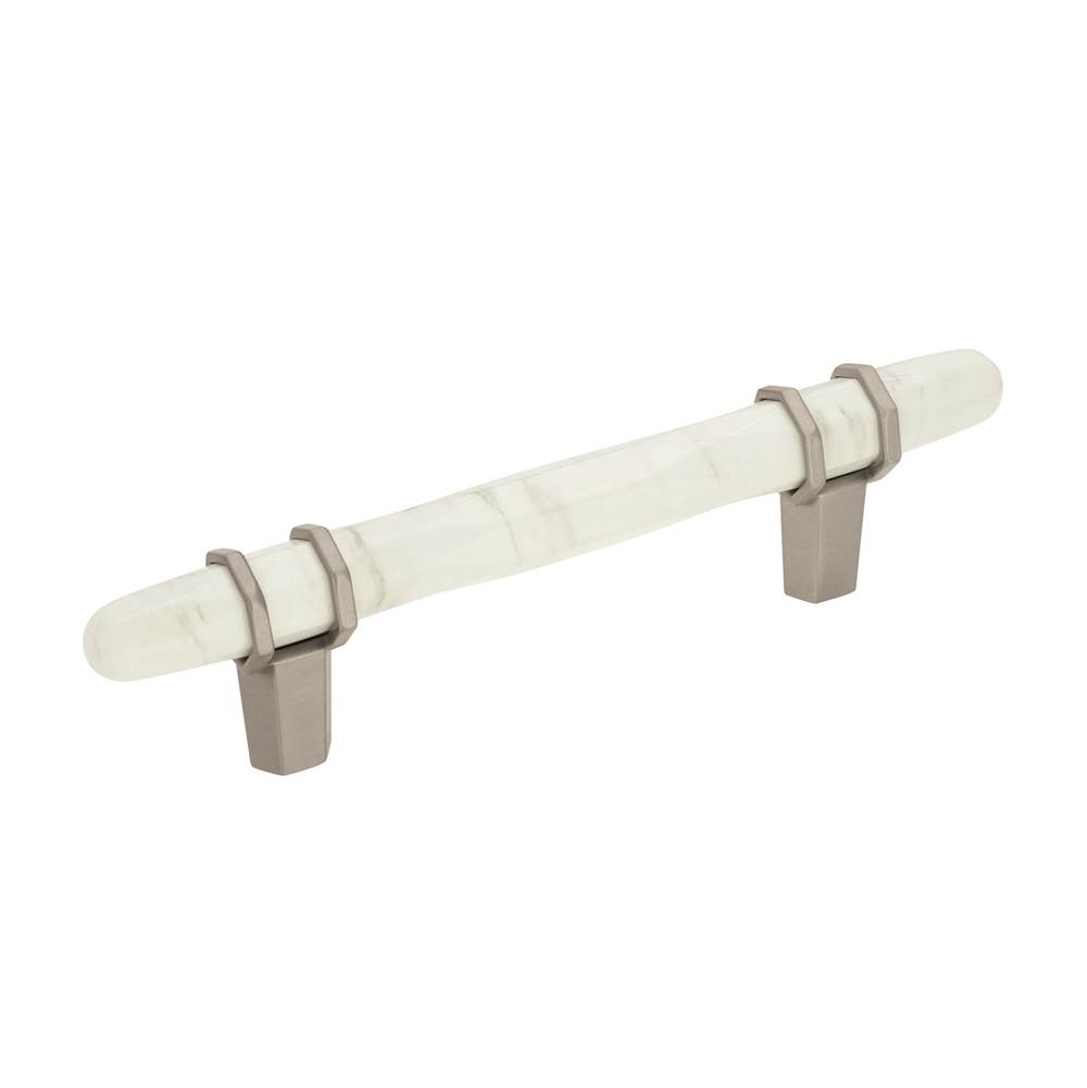 Amerock Carrione 3-3/4 in (96 mm) Center-to-Center Marble White/Satin Nickel Cabinet Pull