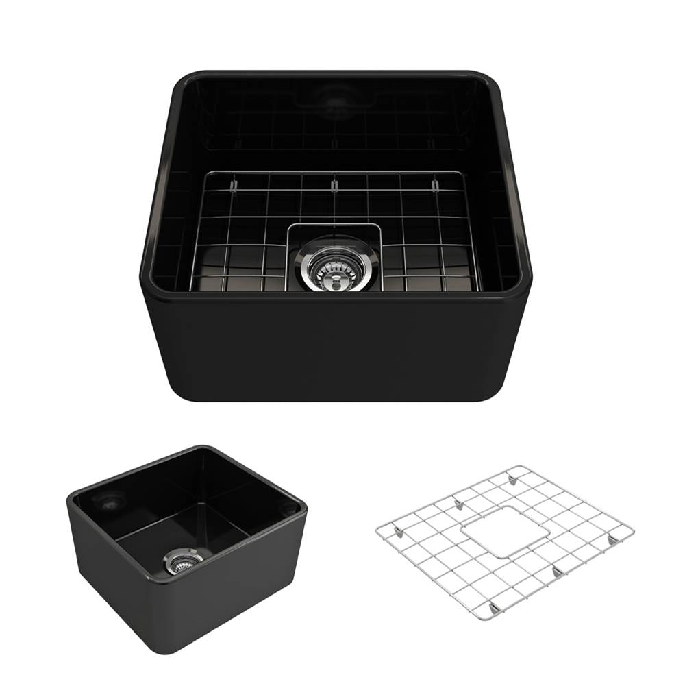 BOCCHI Classico Farmhouse Apron Front Fireclay 20 in. Single Bowl Kitchen Sink with Protective Bottom Grid and Strainer in Black