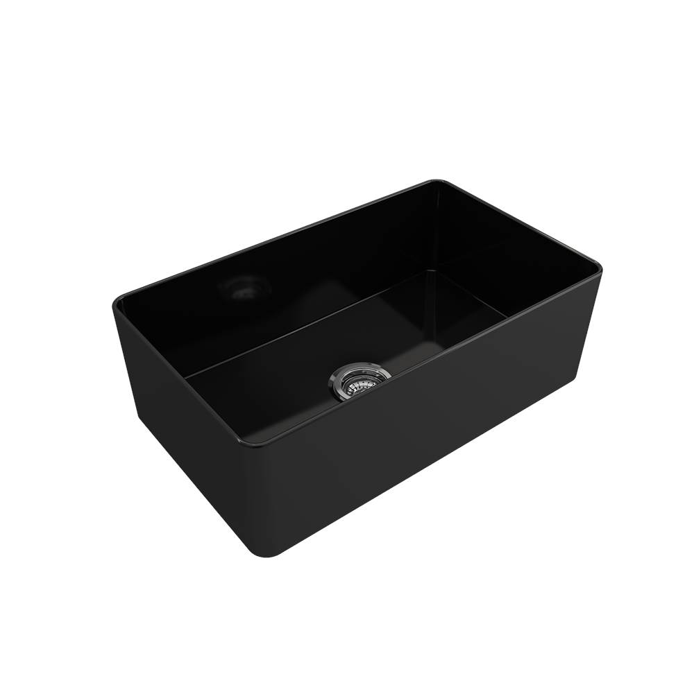 BOCCHI Aderci Ultra-Slim Farmhouse Apron Front Fireclay 30 in. Single Bowl Kitchen Sink with Protective Bottom Grid and Strainer in Black