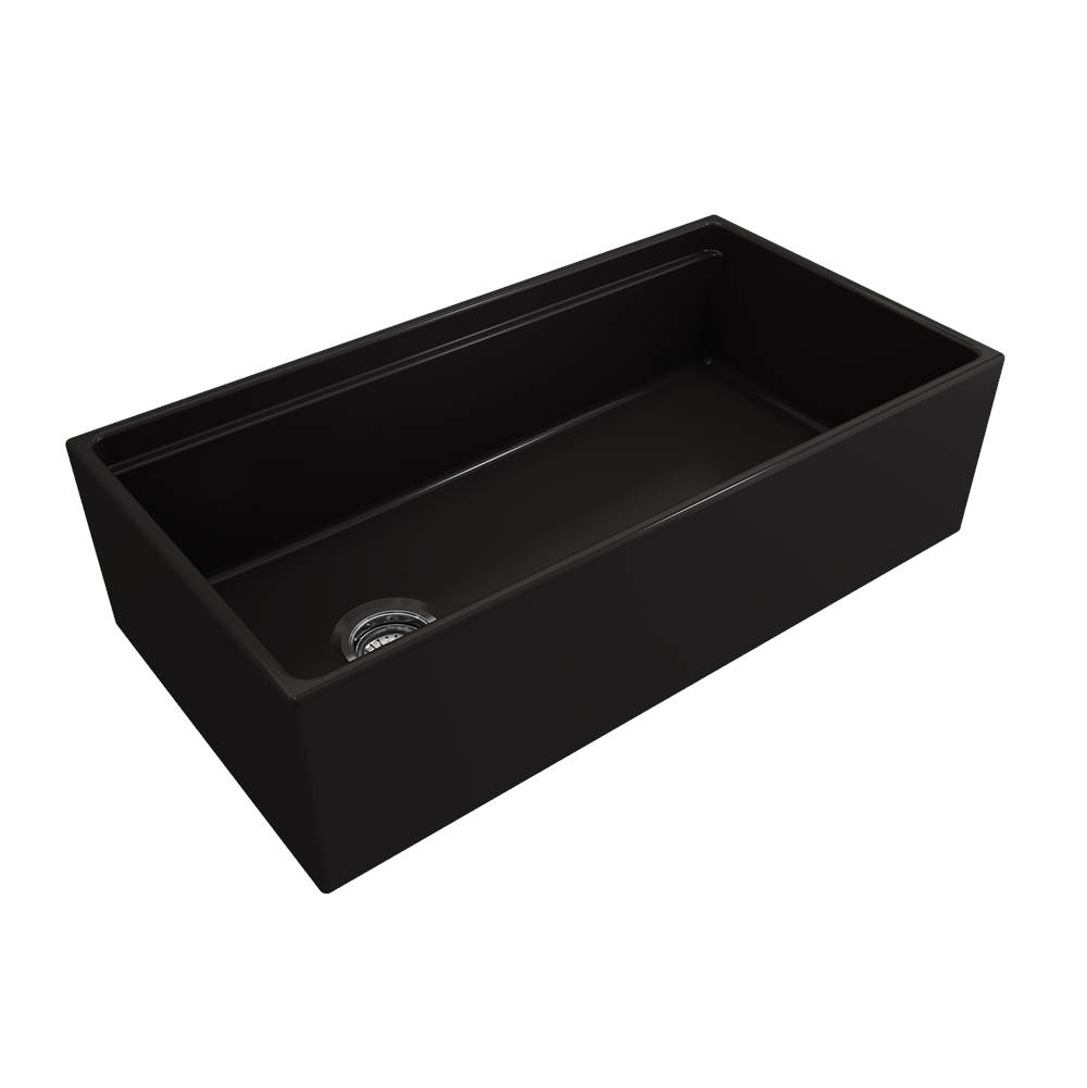 BOCCHI Contempo Step-Rim Apron Front Fireclay 36 in. Single Bowl Kitchen Sink with Integrated Work Station & Accessories in Matte Black