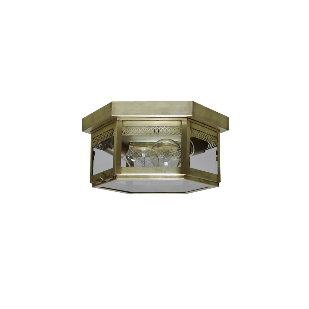 Brass Traditions Large Hexagonal Two Light Flush Mount Lantern with optional gallery detail