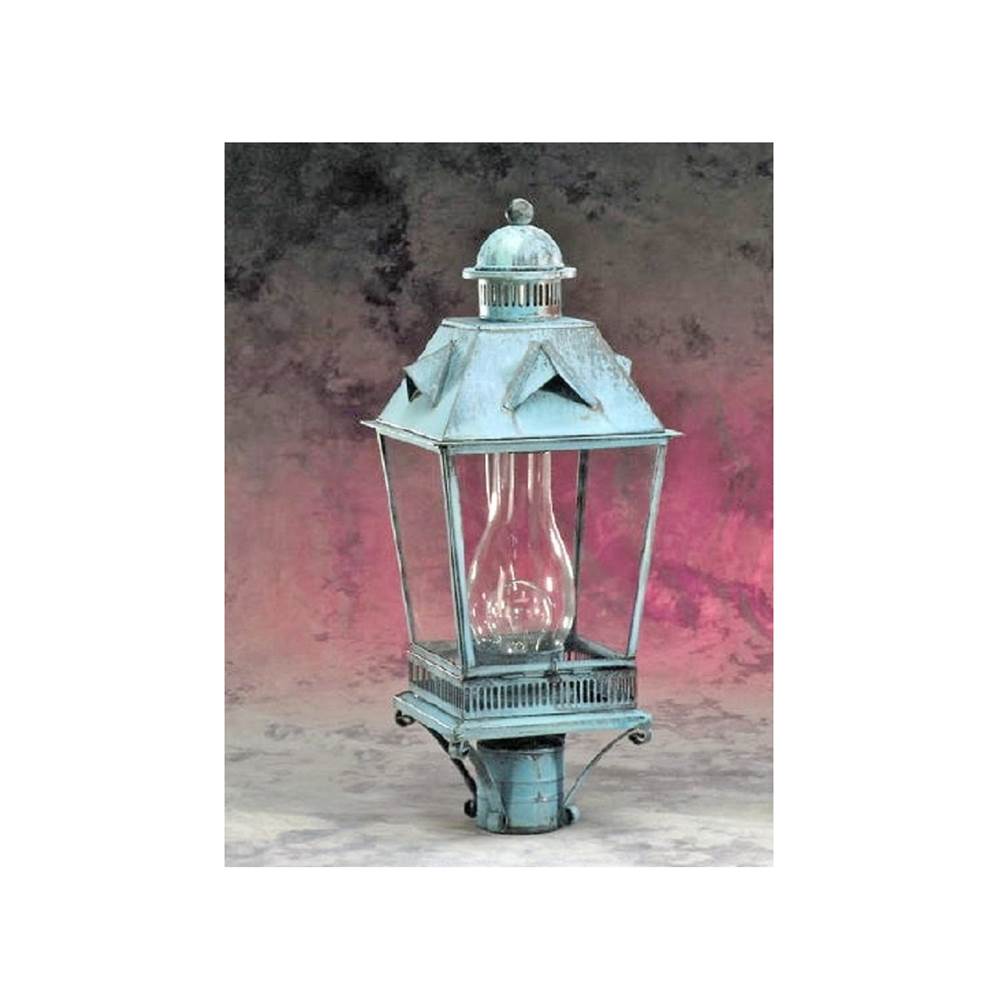 Brass Traditions Large Tudor Style Peak Detail One Light Post Lantern with hurricane