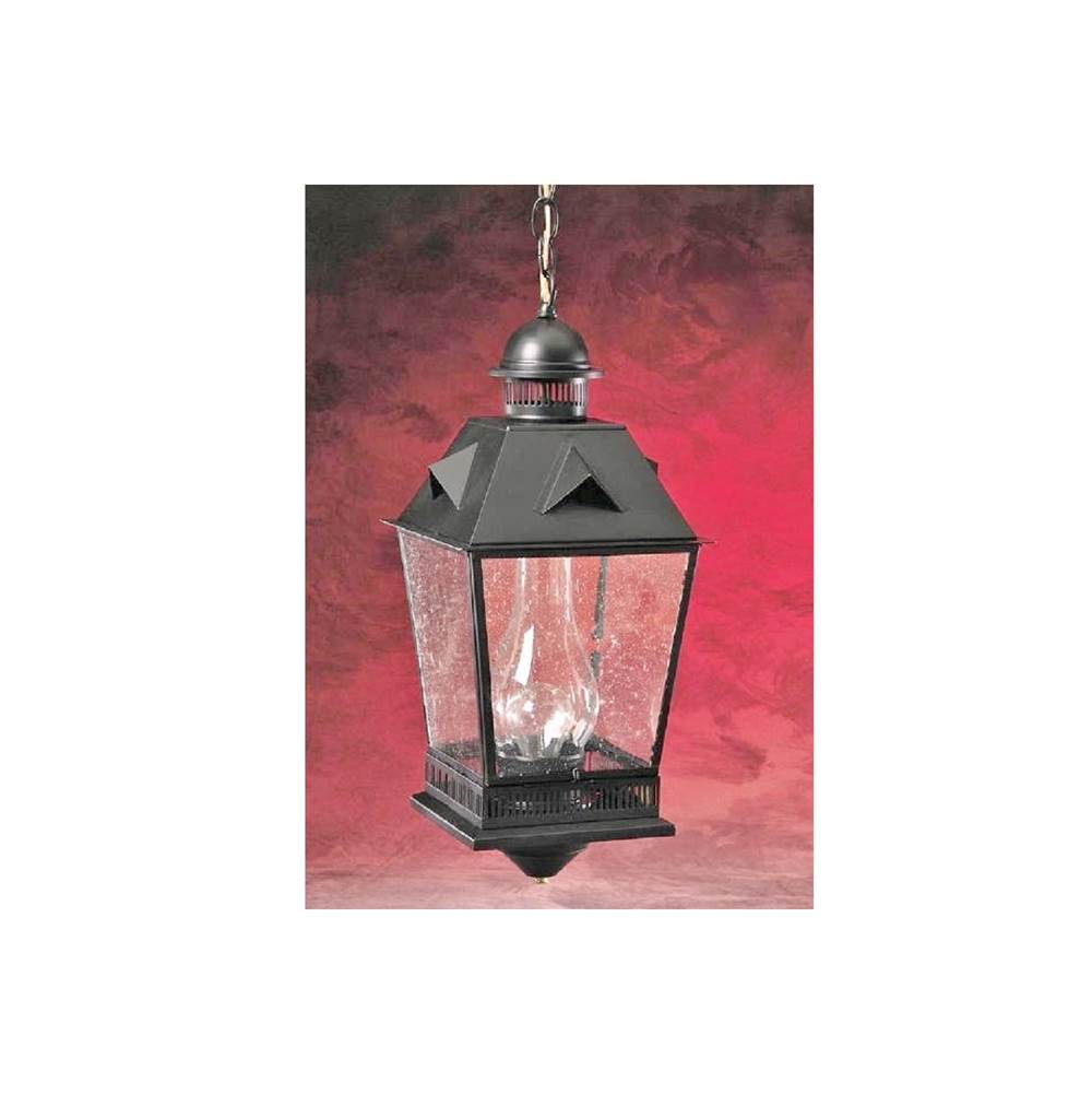 Brass Traditions Large Tudor Style Peak Detail One Light Hanging Lantern with hurricane
