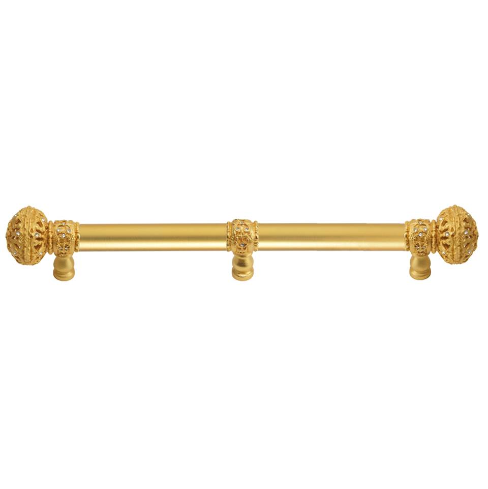 Carpe Diem Hardware Juliane Grace 9'' O.C. (Approximately) With 5/8'' Smooth Center Long Pull and Center Brace Large Finial With Clear Swarovski Crystals In Gilded Mercury.