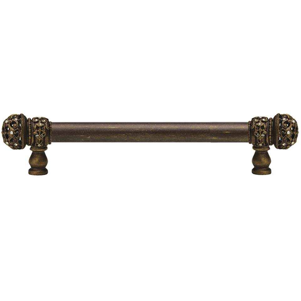 Carpe Diem Hardware Juliane Grace 9'' O.C. (Approximately) With 5/8'' Smooth Center Long Pull Small Finial With Clear Swarovski Crystals In Antique Brass.