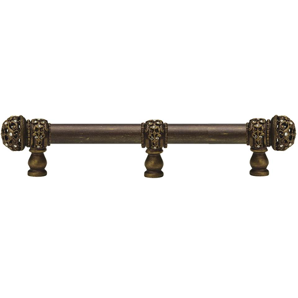 Carpe Diem Hardware Juliane Grace 9'' O.C. (Approximately) With 5/8'' Smooth Center Long Pull and Center Brace Small Finial With Clear Swarovski Crystals In Antique Brass.