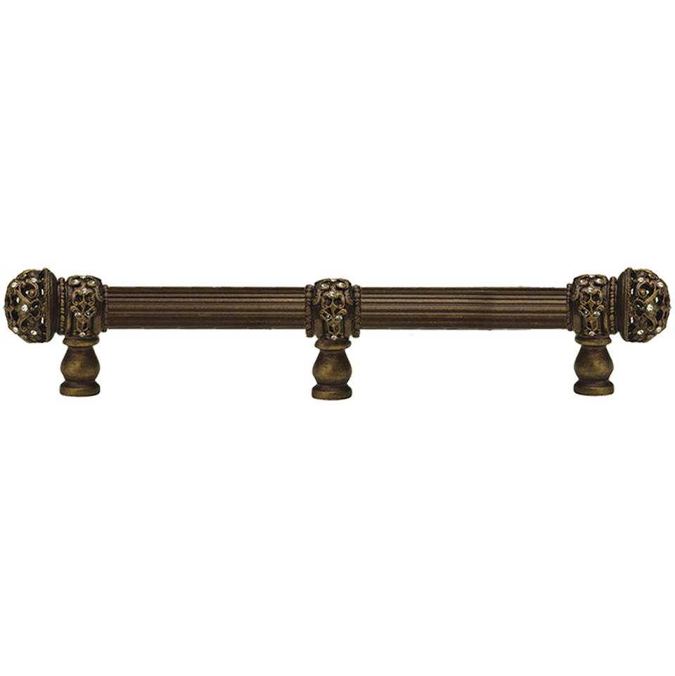 Carpe Diem Hardware Juliane Grace 9'' O.C. (Approximately) With 5/8'' Reeded Center Long Pull and Center Brace Small Finial With Clear Swarovski Crystals In Antique Brass.