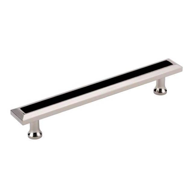 Colonial Bronze Leather Accented Rectangular, Beveled Cabinet Pull With Flared Posts, Pewter x Shagreen Caviar Leather