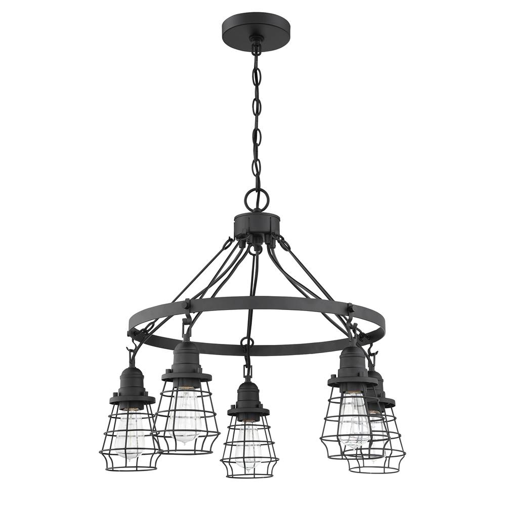 Craftmade Thatcher 5 Light Down Chandelier in Flat Black with Flat Black Cages