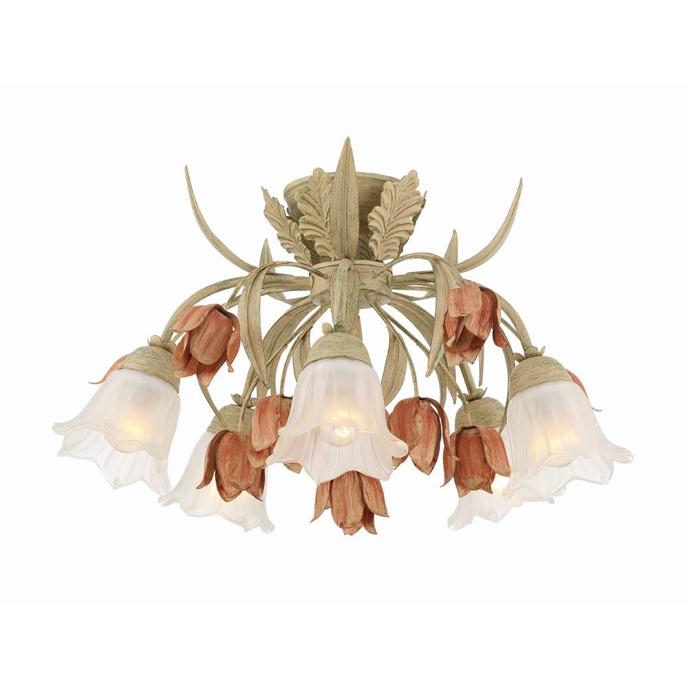 Crystorama Southport 5 Light Sage Rose Floral Ceiling Mount
