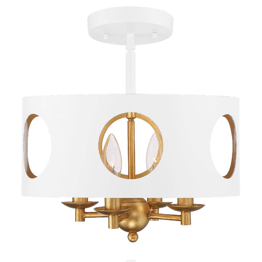 Crystorama Odelle 4 Light Matte White  plus  Antique Gold Ceiling Mount