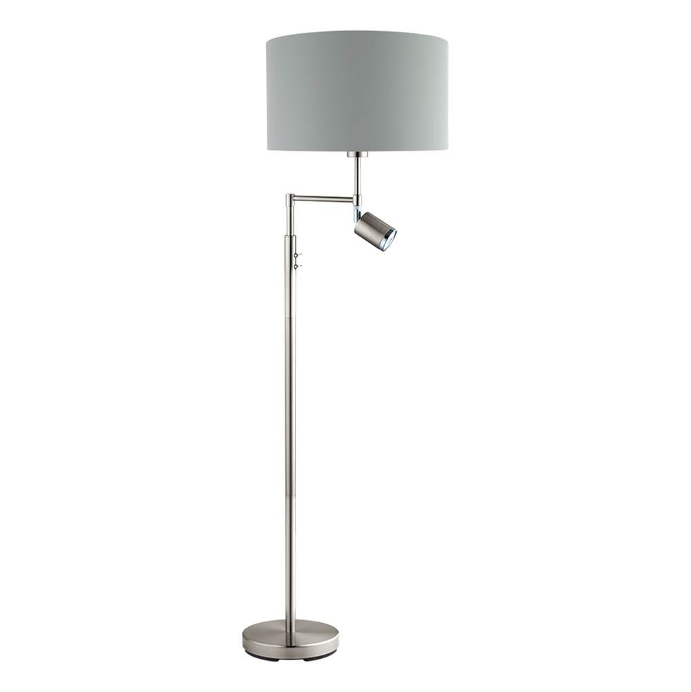 Eglo 1x60W, 1x6W Floor Lamp w/ Matte Nickel Finish & Grey Exterior & Silver Interior Shade