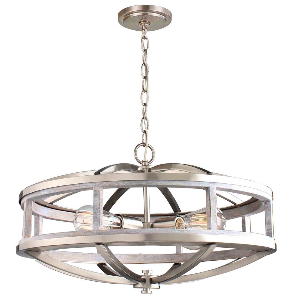 Eglo 4x60W Chandelier w/ Acacia Wood and Brushed Nickel Finish
