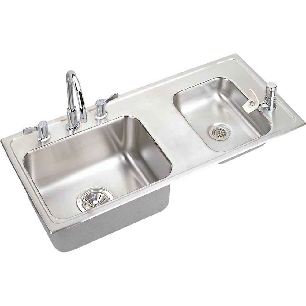 Elkay Lustertone Classic Stainless Steel 37-1/4'' x 17'' x 5-1/2'', Double Bowl Drop-in Classroom ADA Sink with Quick-clip Kit