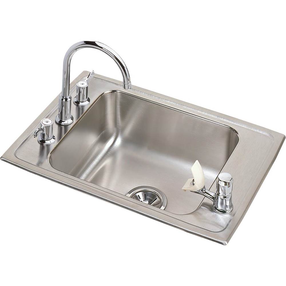 Elkay Lustertone Classic Stainless Steel 25'' x 17'' x 7-5/8'', 4-Hole Single Bowl Drop-in Classroom Sink Plus Faucet/Bubbler Kit
