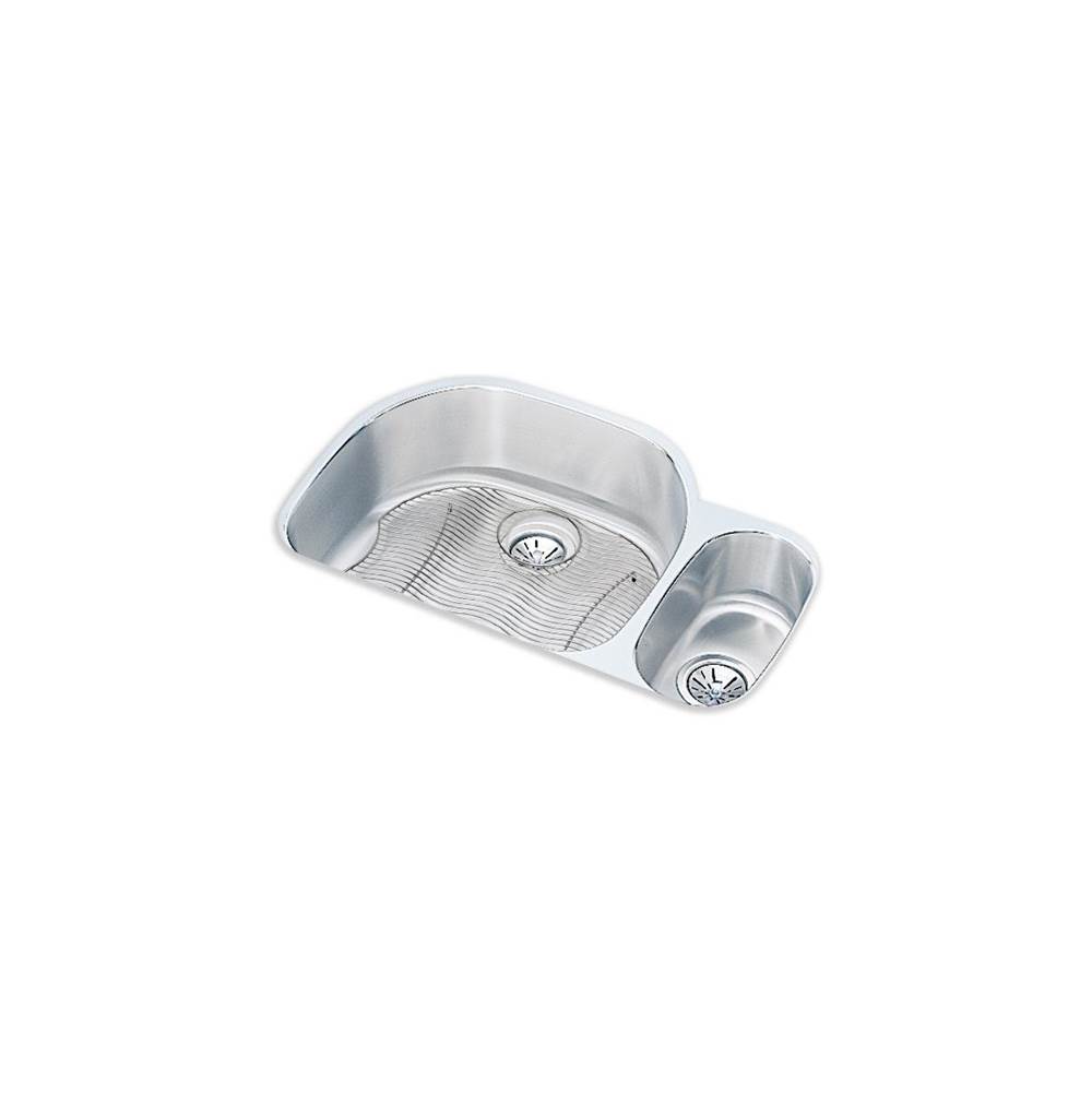 Elkay Lustertone Classic Stainless Steel 31-1/2'' x 21-1/8'' x 10'', Offset 70/30 Double Bowl Undermount Sink Kit