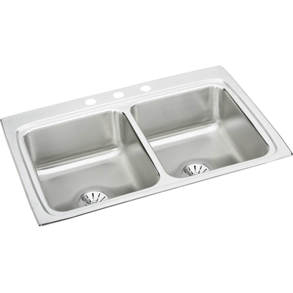 Elkay Lustertone Classic Stainless Steel 33'' x 22'' x 8-1/8'', 1-Hole Equal Double Bowl Drop-in Sink with Perfect Drain