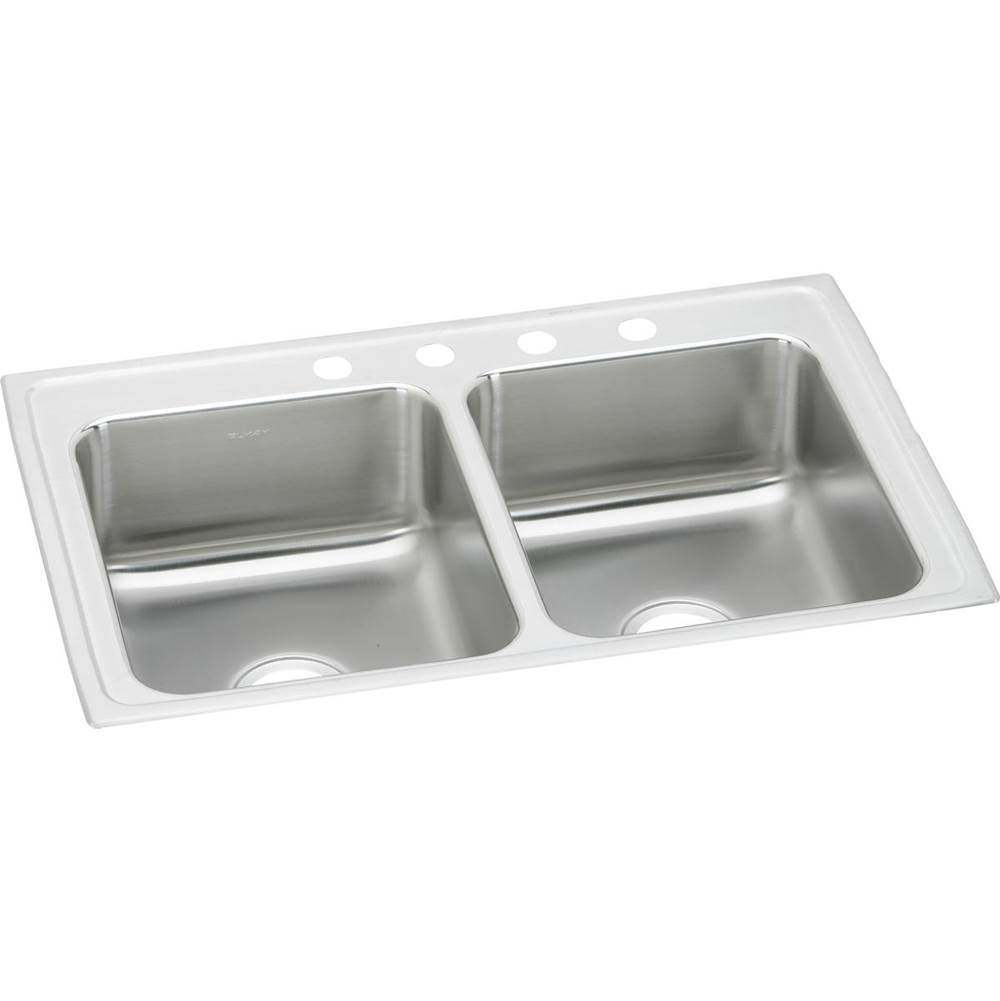 Elkay Lustertone Classic Stainless Steel 37'' x 22'' x 7-5/8'', 4-Hole Equal Double Bowl Drop-in Sink