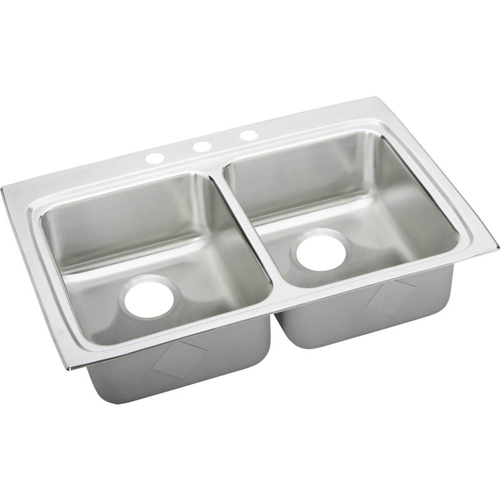 Elkay Lustertone Classic Stainless Steel 33'' x 22'' x 6-1/2'', 1-Hole Equal Double Bowl Drop-in ADA Sink with Quick-clip