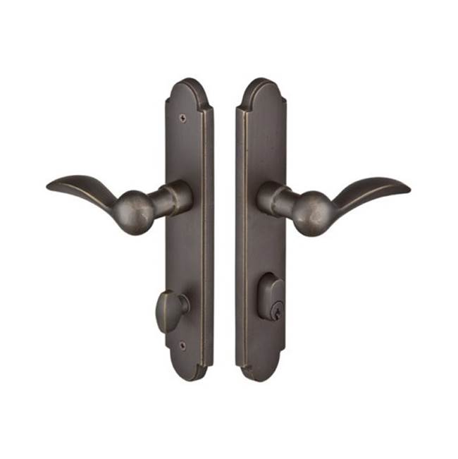 Emtek Multi Point C4, Keyed with American Cyl, Arched Style, 2'' x 10'', Teton Lever, LH, MB