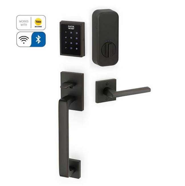 Emtek Electronic EMPowered Motorized Touchscreen Keypad Smart Lock Entry Set with Baden Grip - works with Yale Access, Freestone Square Knob US10B
