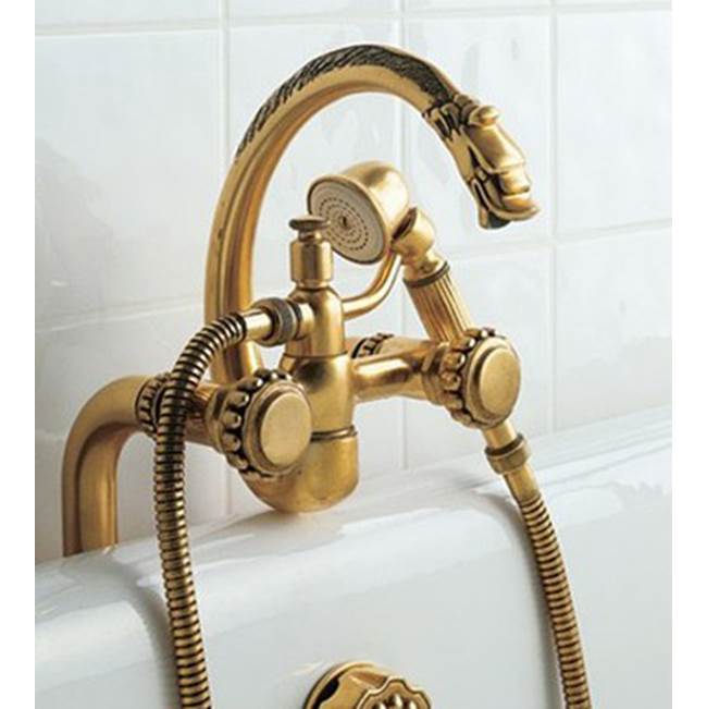 Herbeau ''Pompadour'' Deck Mounted Tub Filler with Hand Shower in Weathered Brass