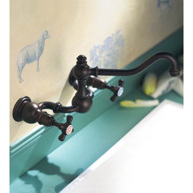 Herbeau ''Royale'' Wall Mounted 2-Hole Kitchen Mixer in Lacquered Polished Copper