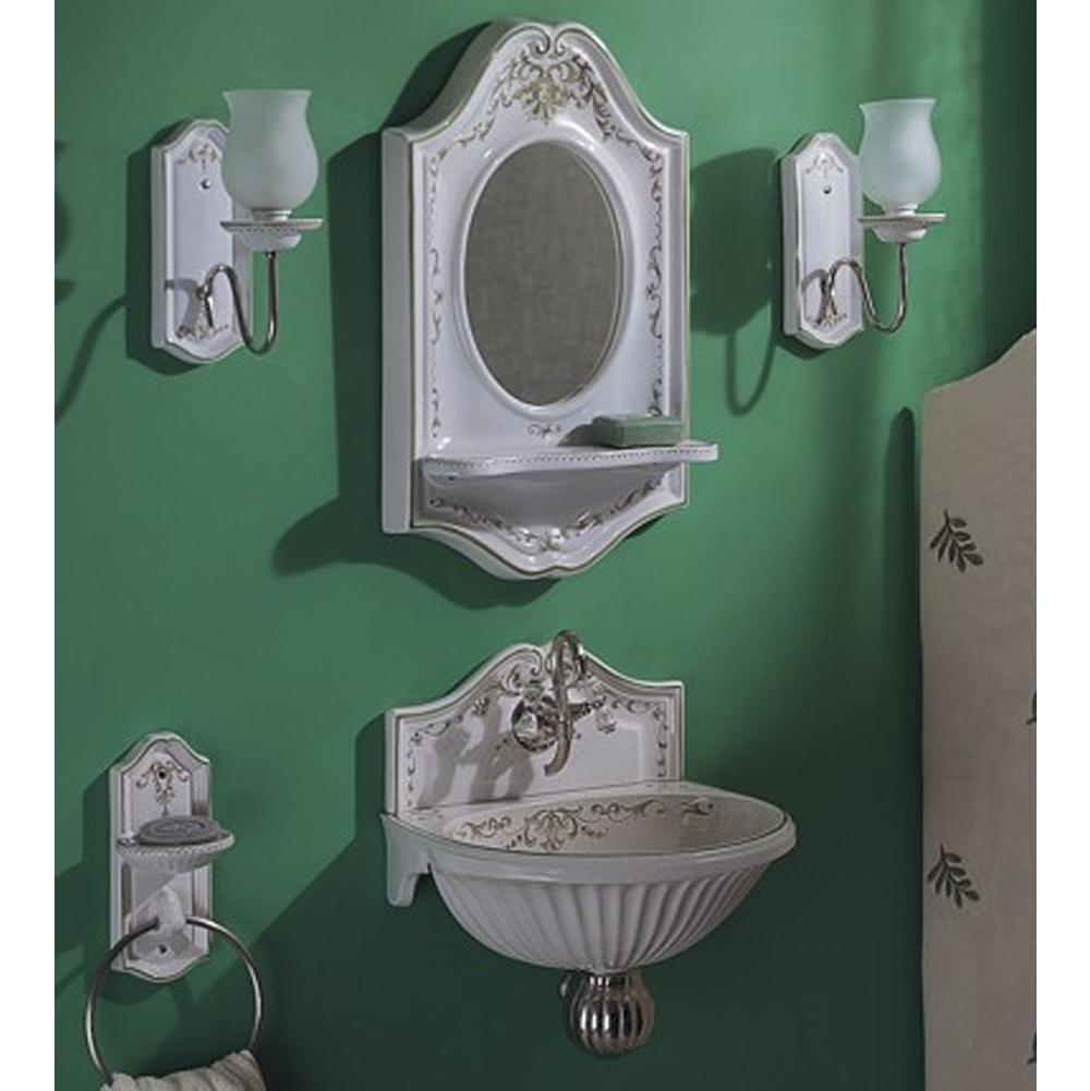 Herbeau ''Sophie'' Wall Mounted Earthenware Fountain Sink and Backsplash in Moustier Polychrome