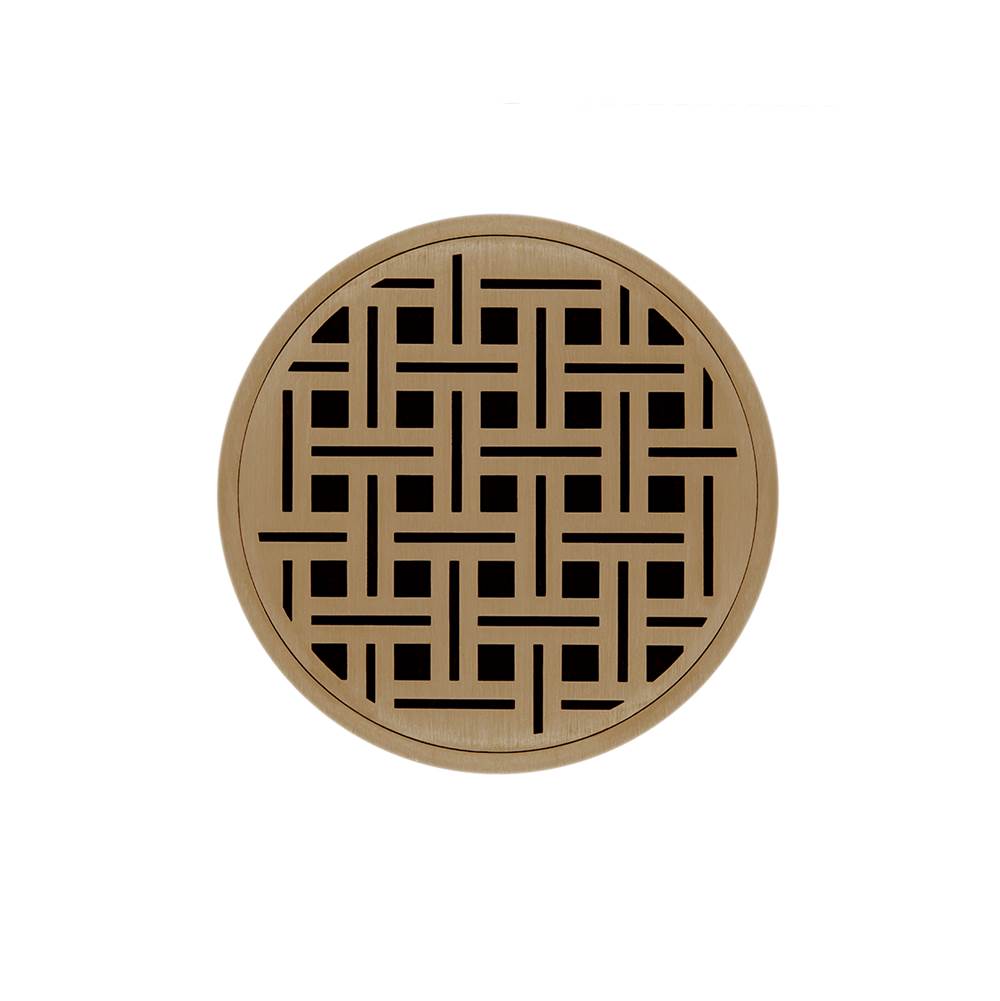 Infinity Drain 5'' Round RVD 5 High Flow Complete Kit with Weave Pattern Decorative Plate in Satin Bronze with ABS Drain Body, 3'' Outlet