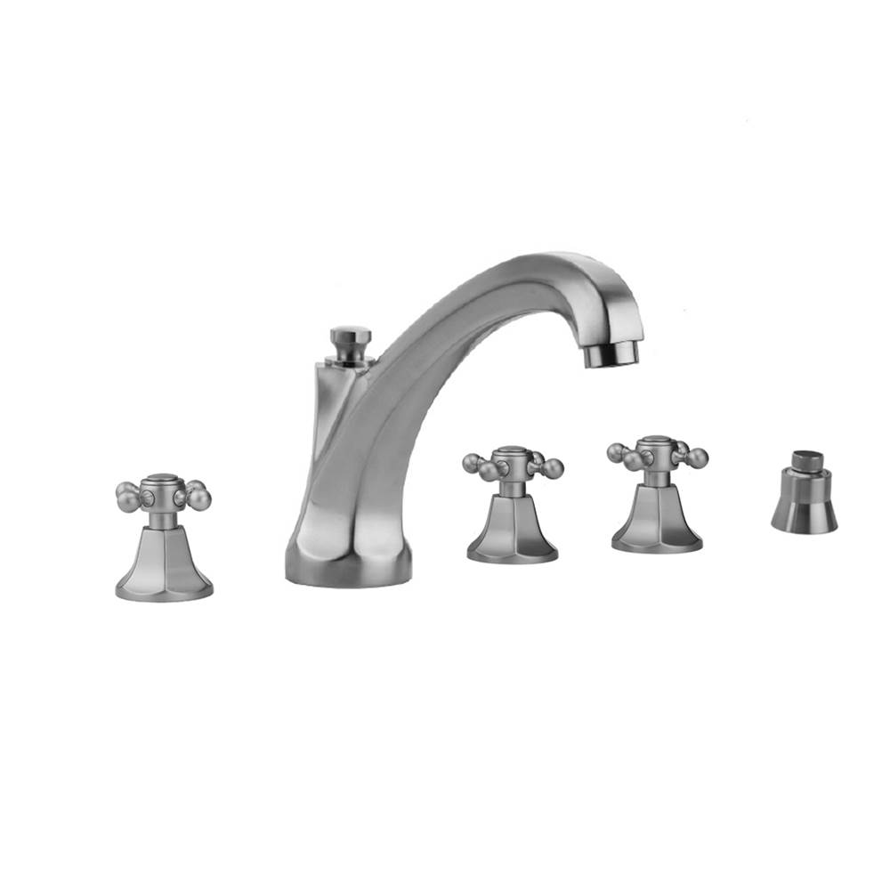 Jaclo Astor Roman Tub Set with High Spout and Ball Cross Handles and Straight Handshower Mount