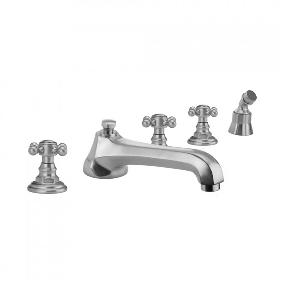 Jaclo Westfield Roman Tub Set with Low Spout and Ball Cross Handles and Angled Handshower Mount