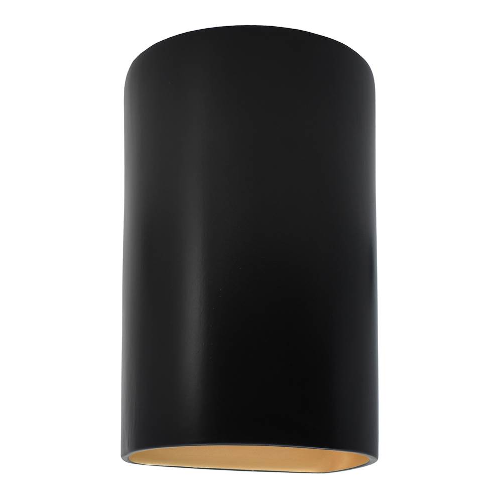 Justice Design Large Cylinder - Closed Top (Outdoor) in Carbon Matte Black with Champagne Gold internal finish