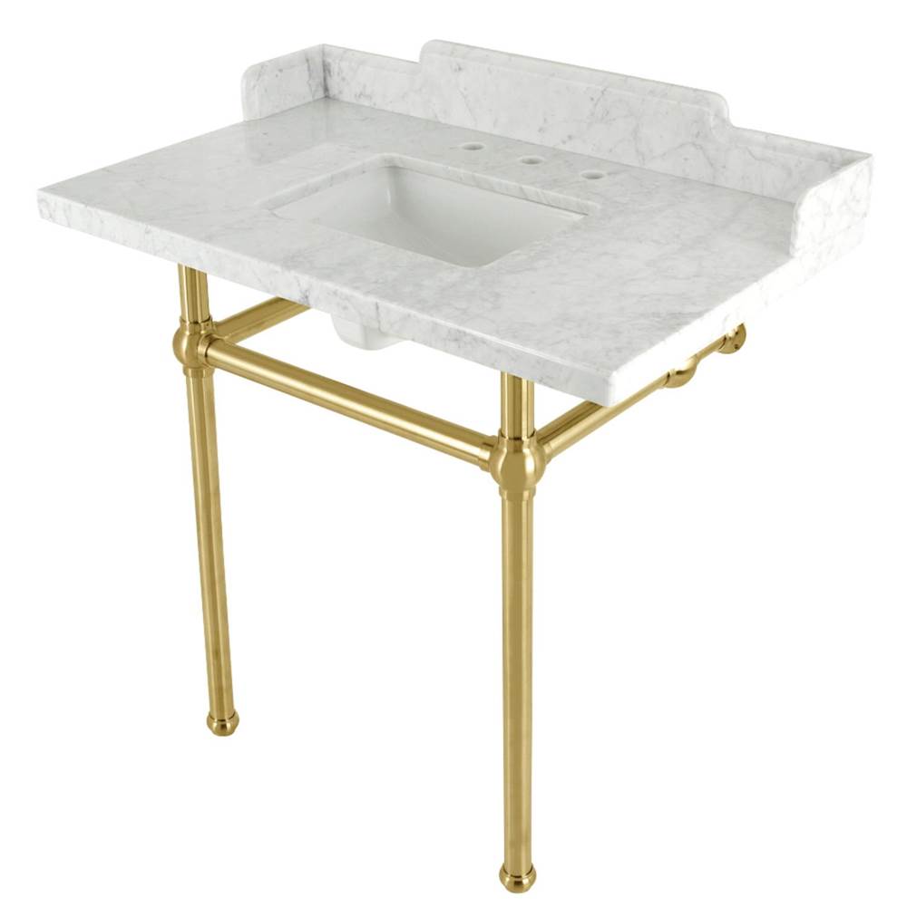 Kingston Brass Kingston Brass LMS36MBSQ7 Pemberton 36'' Carrara Marble Console Sink with Brass Legs, Marble White/Brushed Brass