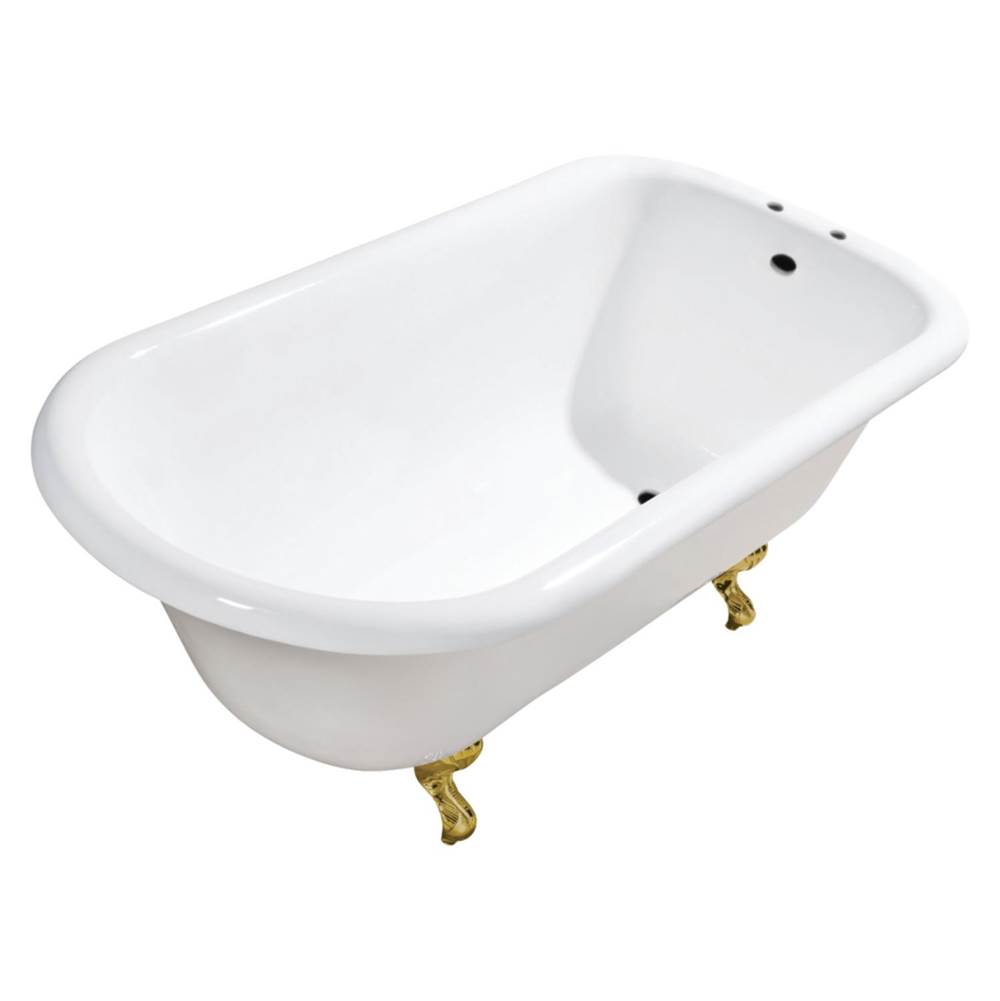 Kingston Brass Aqua Eden VCT7D543019W7 54-Inch Cast Iron Roll Top Clawfoot Tub with 7-Inch Faucet Drillings, White/Brushed Brass