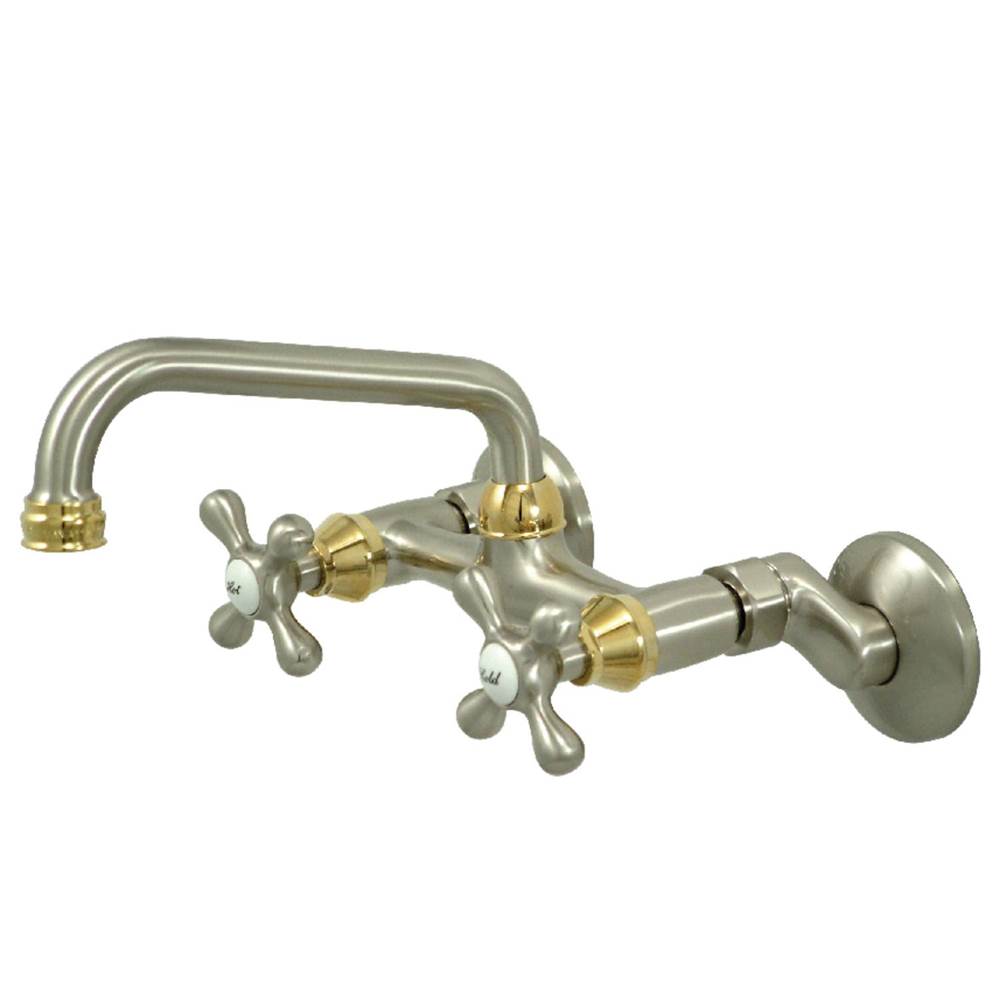 Kingston Brass Kingston Two Handle Wall Mount Kitchen Faucet, Brushed Nickel/Polished Brass