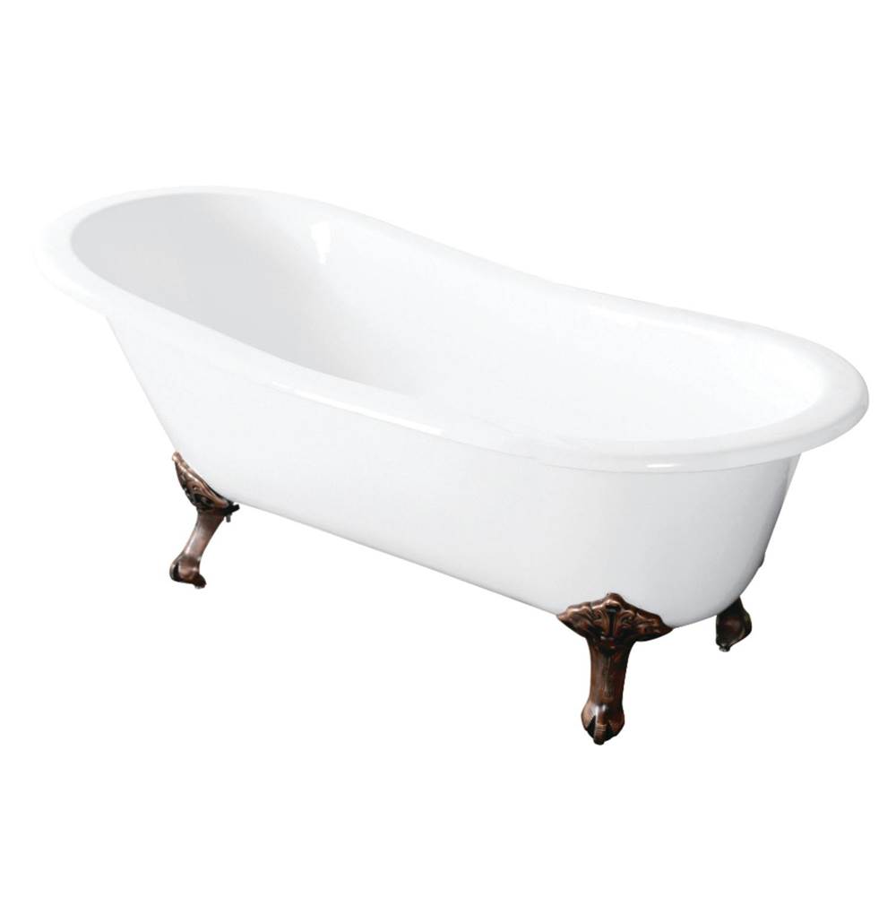 Kingston Brass Aqua Eden 57-Inch Cast Iron Slipper Clawfoot Tub without Faucet Drillings, White/Naples Bronze
