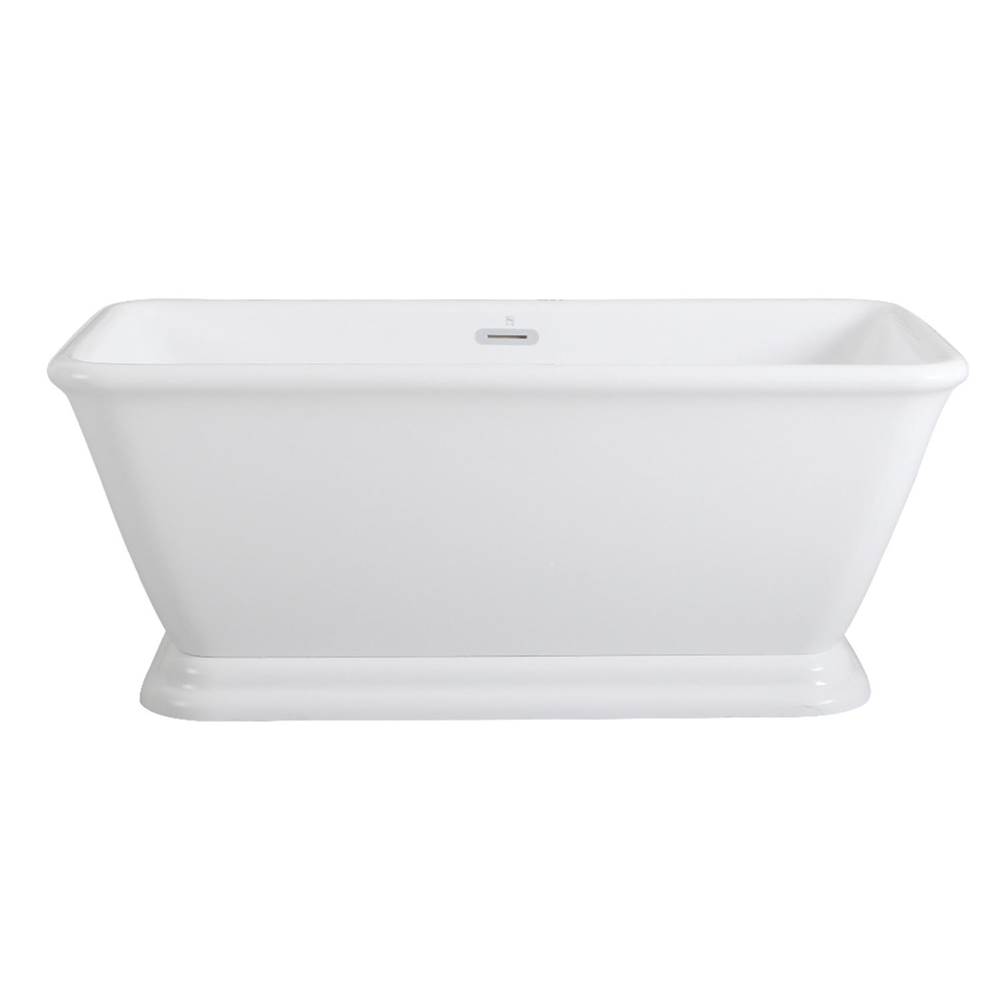 Kingston Brass Aqua Eden 60-Inch Acrylic Double Ended Pedestal Tub with Square Overflow and Pop-Up Drain, White