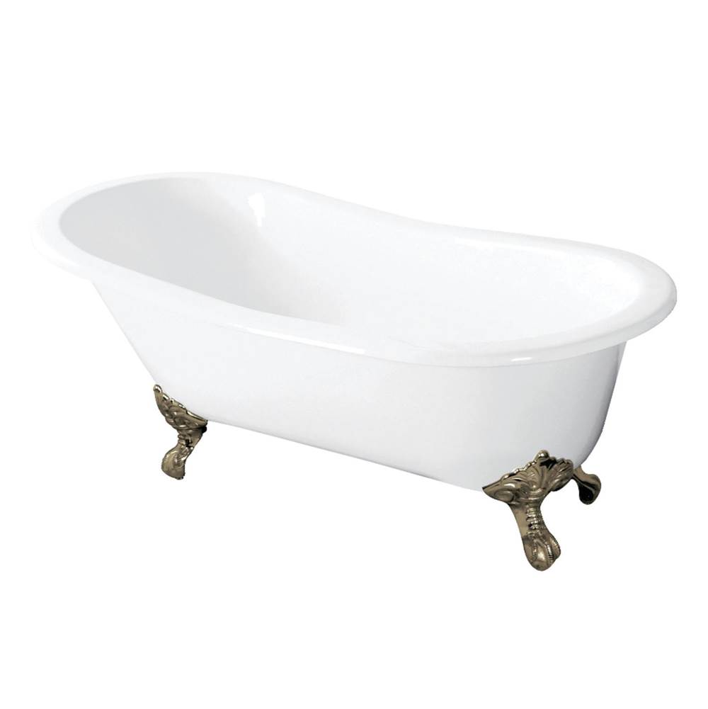 Kingston Brass Aqua Eden 54-Inch Cast Iron Slipper Clawfoot Tub without Faucet Drillings, White/Brushed Nickel