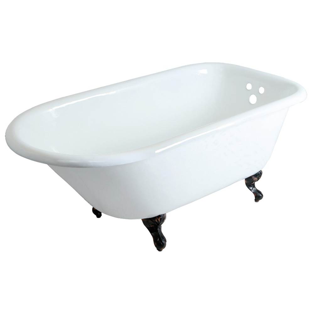 Kingston Brass Aqua Eden 60-Inch Cast Iron Roll Top Clawfoot Tub with 3-3/8 Inch Wall Drillings, White/Oil Rubbed Bronze