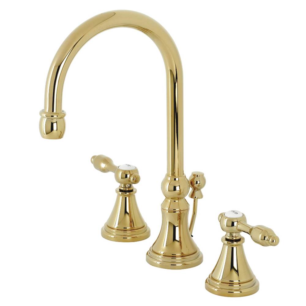 Kingston Brass Tudor Widespread Bathroom Faucet with Brass Pop-Up, Polished Brass