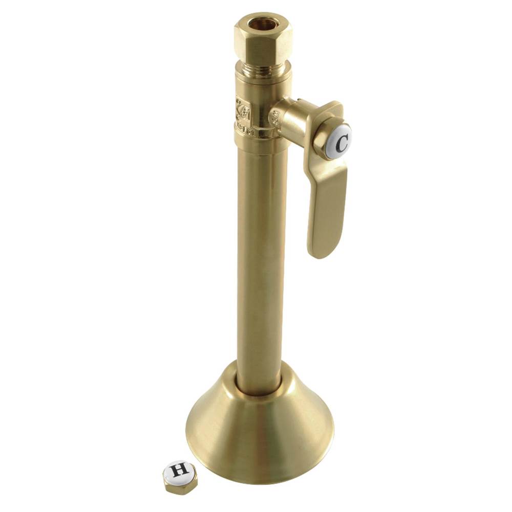 Kingston Brass Whitaker 1/2'' Sweat x 3/8'' O.D. Comp Straight Stop Valve with 5'' Extension, Brushed Brass