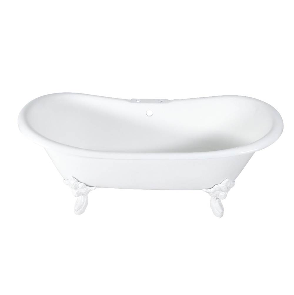 Kingston Brass Aqua Eden 72-Inch Cast Iron Double Slipper Clawfoot Tub with 7-Inch Faucet Drillings, White