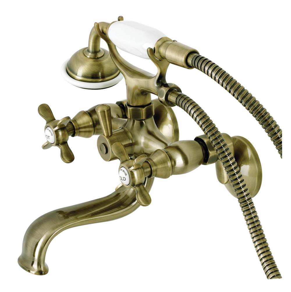 Kingston Brass Essex Wall Mount Clawfoot Tub Faucet with Hand Shower, Antique Brass