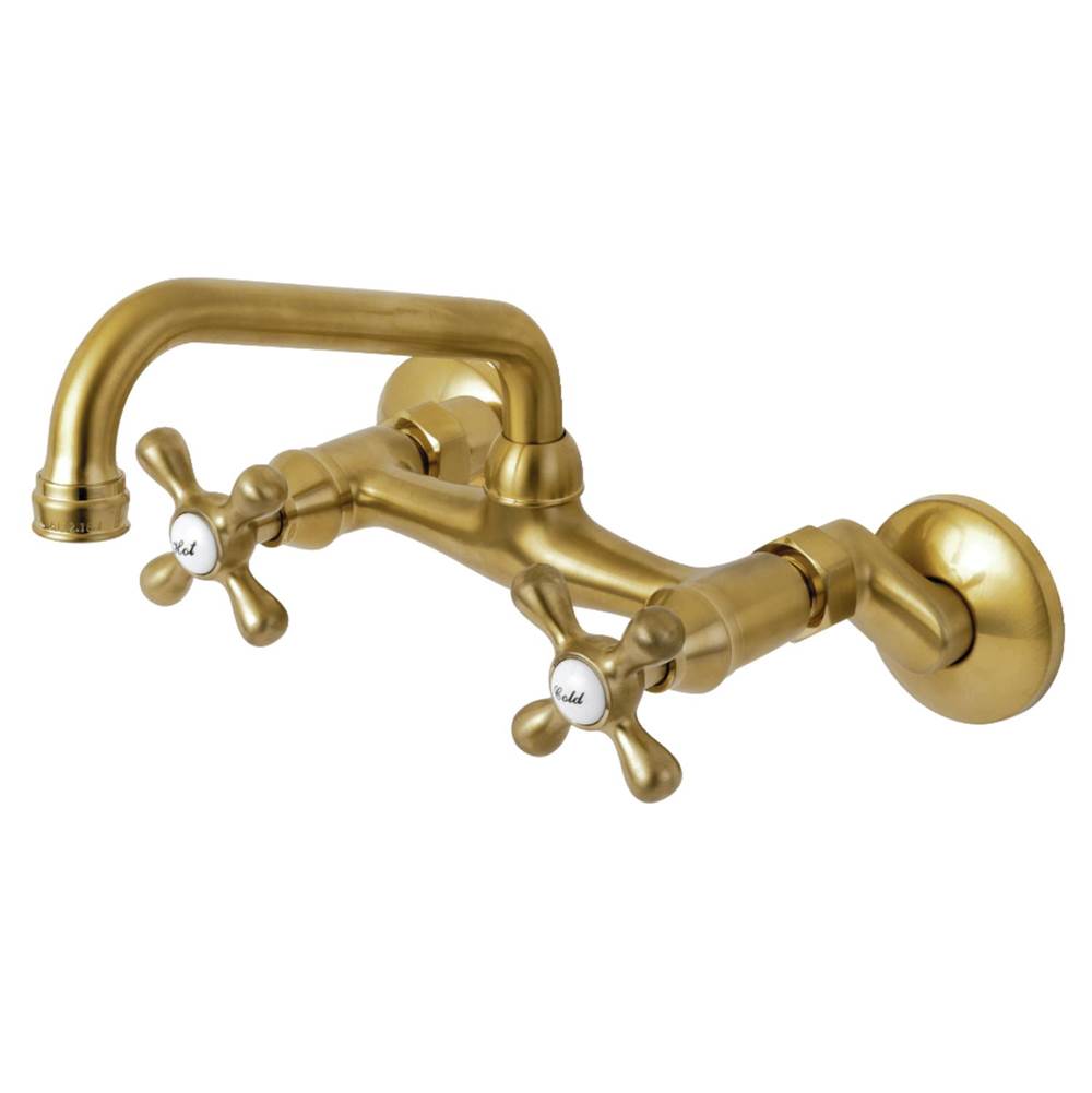 Kingston Brass Kingston Two Handle Wall Mount Kitchen Faucet, Brushed Brass