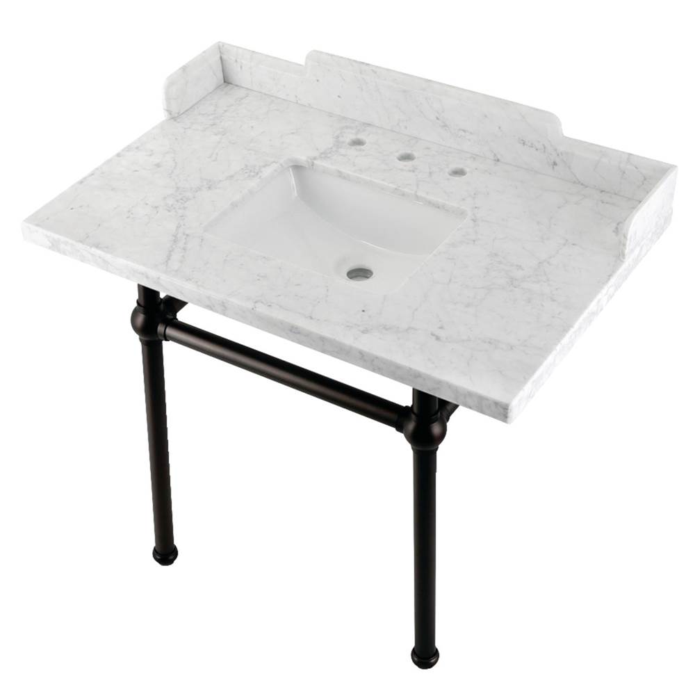 Kingston Brass Kingston Brass LMS3630MBSQ5 Pemberton 36'' Carrara Marble Console Sink with Brass Legs, Marble White/Oil Rubbed Bronze